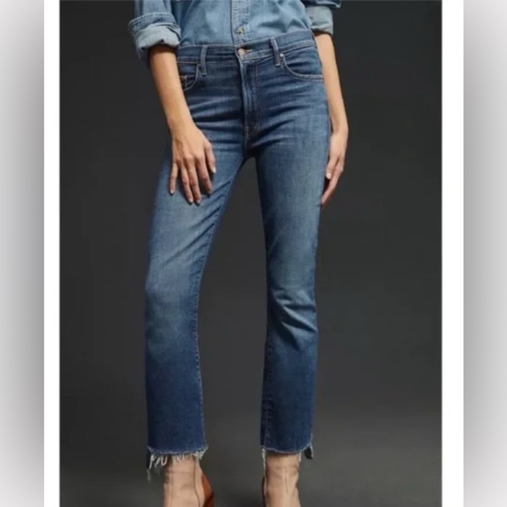 MOTHER Insider Crop Step Fray Denim Jeans High Rise Waist Raw Ankle Hem Size  27